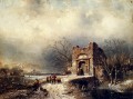Villageois sur un chemin gelé paysage Charles Leickert